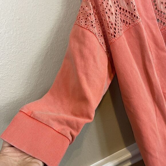 Soft Surroundings M Coral Reef Open Front Cardigan Ellie Topper Eyelet Lace E3 - Picture 10 of 12